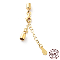 Настоящее золото 18K 925 удлинитель цепи из стерлингового серебра, концевые цепочки с застежками-караками и концами шнура, вкладки каплевидной цепочки, с печатью s925, реальный 18 k позолоченный, 27.5 мм