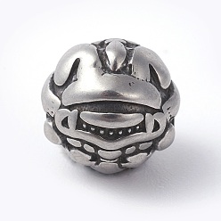 Antik Silber Farbe 316 chirurgische Edelstahlperlen, Runde, Antik Silber Farbe, 10x10.5x10 mm, Bohrung: 2 mm