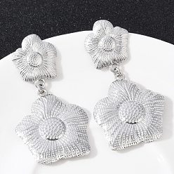 Нержавеющая Сталь Цвет 304 из нержавеющей стали болтаться серьги, цветок, цвет нержавеющей стали, 67.5x35 мм