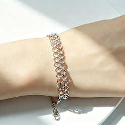 Platino Pulseras de cadena de encaje huecas de latón para mujer, Platino, 5.51 pulgada (14 cm)