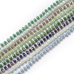 Gemischte Farbe Galvanisieren Glasperlen, facettierte Rondelle, voll Regenbogen plattiert, Gemischte Farbe, 4x3 mm, Bohrung: 0.8 mm, 25.20~25.59 Zoll (64~65 cm)