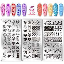 Сердце Шаблоны для нейл-арта своими руками из нержавеющей стали, шаблонный инструмент, прямоугольные, сердце, 12x6 см, 3 шт / комплект