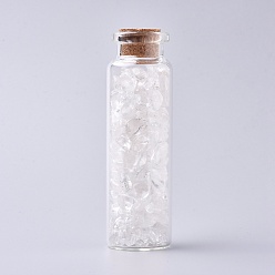 Quartz Crystal Glass Wishing Bottle, For Pendant Decoration, with Quartz Crystal Chip Beads Inside and Cork Stopper, 22x71mm