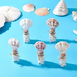 Shell Shape Натуральные бусины из ракушек гребешков в стеклянной банке стеклянные бутылки, с пробковой пробкой и крупными жемчужинами и отверстиями внутри для украшения витрины, формы раковины, 33.5~41.5x22x78.5~85.5 мм