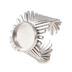 Stainless Steel Color V-Shaped 304 Stainless Steel Cuff Ring Components, Round Pad Ring Setting, Stainless Steel Color, 18mm,18mm, Tray Size: 12mm
