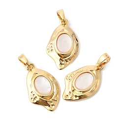 Настоящее золото 18K Натуральный белый оболочки подвески, овальные подвески с латунной оправой, реальный 18 k позолоченный, 21x12.5~13x2.5 мм, отверстие : 4.5 мм