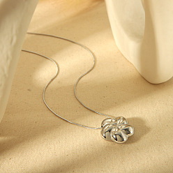 Stainless Steel Color 304 Stainless Steel 5-Petal Flower Pendant Necklaces for Women, Tarnish Free, Stainless Steel Color, 15.75 inch(40cm)