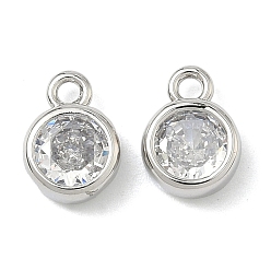 Платина Латунь с подвесками из прозрачного кубического циркония, круглые подвески, без кадмия и без свинца, долговечный, стойки покрытие, платина, 9x6.5x3 мм, отверстие : 1.4 мм