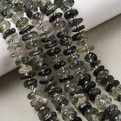 Rutilated Кварц Естественный зеленый Rutilated кварцевые нити бисера, самородки, с бисером, 8~9x9~12x2.5~5 мм, отверстие : 0.8 мм, около 66~70 шт / нитка, 15.35~15.94'' (39~40.5 см)