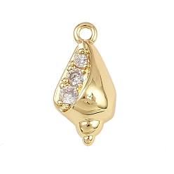 Настоящее золото 18K Латунные микро проложить кубического циркония подвески, подвески в форме раковины, стойки покрытие, долговечный, без кадмия и без свинца, реальный 18 k позолоченный, 16x8x7 мм, отверстие : 1.5 мм