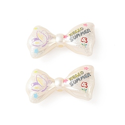 Bowknot Печатные непрозрачные акриловые бусины, текстура, bowknot с бабочкой, 17.5x31.5x8 мм, отверстие : 2 мм