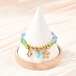 Разноцветный 304 браслеты с подвесками из нержавеющей стали и стекла, плетеные браслеты из полиэфирной веревки для женщин, звезда и имитация кэрол, реальный 18 k позолоченный, ионное покрытие (ip), красочный, 7-5/8 дюйм (19.4 см)