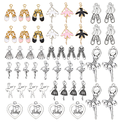 Mixed Color 48Pcs 15 Styles Rack Plating Alloy Enamel Pendants, with Crystal Rhinestone, Mixed Color, 20~32x10~21x1~4mm, Hole: 1.2~2mm
