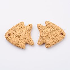 Оранжевый Большие подвески из натуральной лавы, рыба, окрашенные, оранжевые, 54~56x52~53x10~11 мм, отверстие : 4 мм