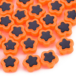 Coral Plating Opaque Acrylic Beads, Metal Enlaced, Star, Coral, 9.5x10x5mm, Hole: 1.6mm, about 1850pcs/500g