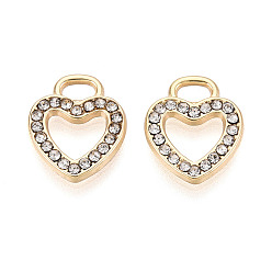Light Gold Подвески со стразами из сплава для крепления в стойку, сердце, без свинца, без никеля и без кадмия, золотой свет, 14x11x2 мм, отверстие : 2x4 мм