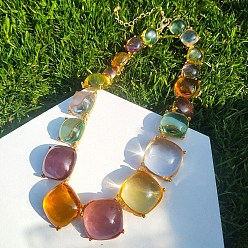 Квадрат Ожерелья из сплава и прозрачного акрила с градуированными звеньями, золотые, красочный, квадратный, 19.49 дюйм (49.5 см)