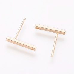 Real 18K Gold Plated Brass Stud Earring Findings, with Loop, Rectangle, Real 18K Gold Plated, 12.5x1.5x1.5mm, Hole: 0.8mm, Pin: 0.8mm
