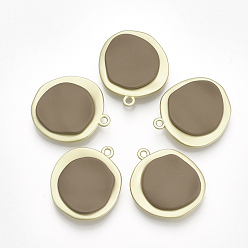 Camel Smooth Surface Spray Painted Alloy Pendants, Flat Round, Matte Gold Color, Camel, 26x23x5mm, Hole: 2mm