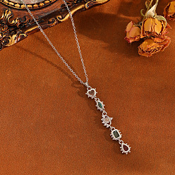 Stainless Steel Color Brass Pave Colorful Cubic Zirconia Geometric Heart Tassel Long Pendant 304 Stainless Steel Cable Chain Necklaces for Women, Stainless Steel Color, 15.75 inch(40cm), Pendant: 55x9mm