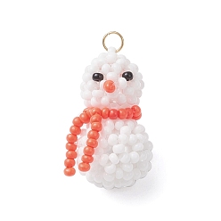 Красный Подвески-снеговики из стеклянных бусин, с 304 кольцами из нержавеющей стали, реальный 18 k позолоченный, красные, 25.5~26x15~16x14~16 мм, отверстие : 3.5 мм