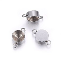 Stainless Steel Color Tarnish Resistant 201 Stainless Steel Cabochon Connector Settings, Flat Round, Stainless Steel Color, Fit For 7mm Rhinestone, 14x8x4mm, Hole: 1.8mm