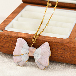 Bowknot 304 Подвески из нержавеющей стали с эмалью в виде чертополоха, золотые, бантом, 17.72 дюйм (45 см), Кулон : 25 мм