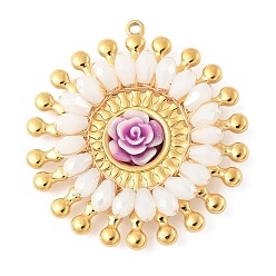 Белый 304 подвески из нержавеющей стали, цветочный шарм, со стеклом и смолой, реальный 18 k позолоченный, граненые, белые, 40.5x38x7.5 мм, отверстие : 1.6 мм