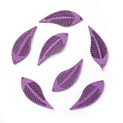 Фиолетовый Подвеска из искусственной замши, лист, фиолетовые, 44x16x1.6 мм, отверстие : 1.2 мм