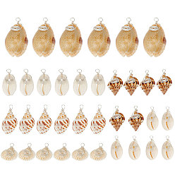 Серебро Подвески из раковины, с медной проволокой, серебряные, 26.5~39.3 мм, отверстие : 2 мм