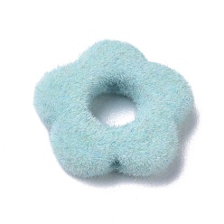 Sky Blue Flocky Resin Beads, Flower, Sky Blue, 14x15x4mm, Hole: 1.4mm