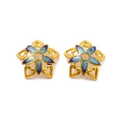 Golden Brass Enamel Bead Caps, 5-Petal, Flower, Golden, 9.5x9.5x3mm, Hole: 8x8mm