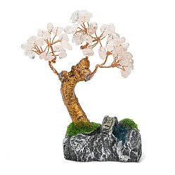 Хрусталь Натуральные кварцевые кристаллы, украшения денежного дерева, Смола на основе медной проволоки фэн-шуй энергетический камень подарок для украшения домашнего рабочего стола, 86x41x105 мм