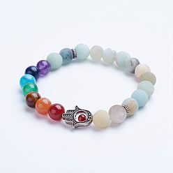 Амазонит Натуральный амазонитовые бисерные браслеты простирания, с бисером сплава Spacer, hamsa рука / рука fatima / рука miriam, 1-3/4 дюйм (45 мм)