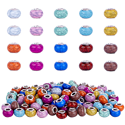Mixed Color Imitation Turquoise Style Acrylic European Beads, Large Hole Beads, with Silver Color Plated Brass Double Cores, Rondelle, Mixed Color, 14x9.5mm, Hole: 5mm, 10 Colors, 10pcs/color, 100pcs/box