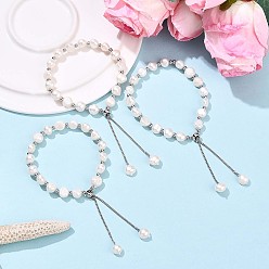 Кремово-белый Регулируемые браслеты из натурального жемчуга с латунной цепочкой для женщин и девочек, кремово-белые, внутренний диаметр: 18-1/2~19-1/4 дюйм (47~49 см)