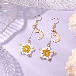 Золотистый 304 серьги с подвесками из стекла из нержавеющей стали, звезда, золотые, золотые, 65x23.5 мм