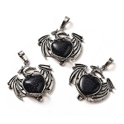 Синий Драгоценный Камень Подвески в форме сердца из синтетического голубого золота, прелести дракона, с реечным покрытием латунные фурнитуры с античным посеребрением, без свинца и без кадмия, 33x33.5~34x7~7.5 мм, отверстие : 8x5 мм