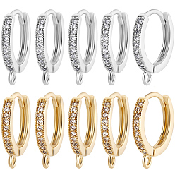 Золотой & Серебряный 12 шт. 2 цвета латунь микро паве прозрачный кубический цирконий кольца серьги фурнитура, с горизонтальной петлей, золотой и серебряный, 14x13x2 мм, отверстие : 1.4~1.8 мм, штифты : 0.7 мм, 6 шт / цвет