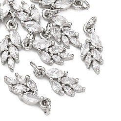 Plaqué Platine Véritable Breloques en laiton et zircon cubique transparent Shegrace, sans cadmium et sans nickel et sans plomb, charmes de blé, Platine plaqué, 14x6x3mm, Trou: 1mm
