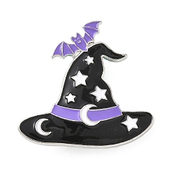 Hat Эмалированные булавки на Хэллоуин, булавки из сплава для лацканов одежды рюкзака, шляпа ведьмы с летучей мышью, 38.5x39.5 мм