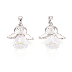 Платина 925 подвески в виде ангела из стерлингового серебра и австрийского хрусталя, с защелкивающимися скобами и 925 штампом, родий, платина, 19x18x10 мм, отверстие : 5x3 мм