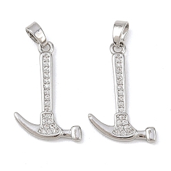 Платина Латунные микропаве прозрачные подвески с фианитом, амулеты с молотком, платина, 21.5x14.5x2 мм, отверстие : 4.5x2.5 мм