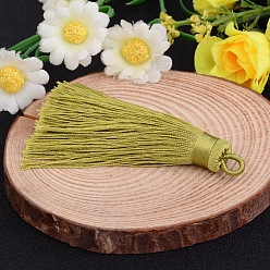 Темный Хаки Нейлон кисточкой большие украшения кулон, Темный хаки, 70~74x11 мм, отверстие : 4 мм