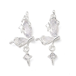 Посеребрённый Подвески из латуни с прозрачным фианитом, звезды прелести, 925 серебро покрытием, 28.5x13x4 мм, отверстие : 1.4 мм