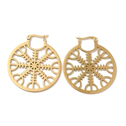 Настоящее золото 18K 304 серьги из нержавеющей стали для женщин, плоский круглый с викингом, серьги обруча, реальный 18 k позолоченный, 44x39 мм