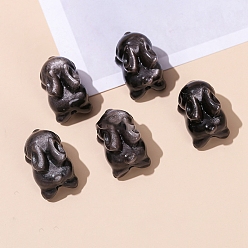 Lapin Figurines de guérison sculptées en obsidienne en argent naturel, Décorations d'affichage en pierre d'énergie reiki, lapin, 21x13x14mm