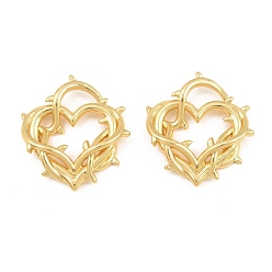 Real 18K Gold Plated Brass Pendants, Heart with Thorn Charms, Rack Plating, Long-Lasting Plated, Lead Free & Cadmium Free, Real 18K Gold Plated, 26x24.5x6mm, Hole: 4.5x7.5mm