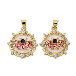 Настоящее золото 18K Латунные микро проложить кубического циркония подвески, Пчелы, с эмалью, без кадмия и без свинца, стойки покрытие, долговечный, реальный 18 k позолоченный, 23x20x3 мм, отверстие : 3.5x4.5 мм