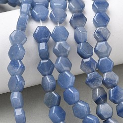 Aventurin blau Natürliche blaue Aventurin (gefärbt und erhitzt) Perlenstränge, Hexagon, 8x8.5~9x5 mm, Bohrung: 0.8 mm, ca. 47~48 Stk. / Strang, 15.16~15.35'' (38.5~39 cm)
